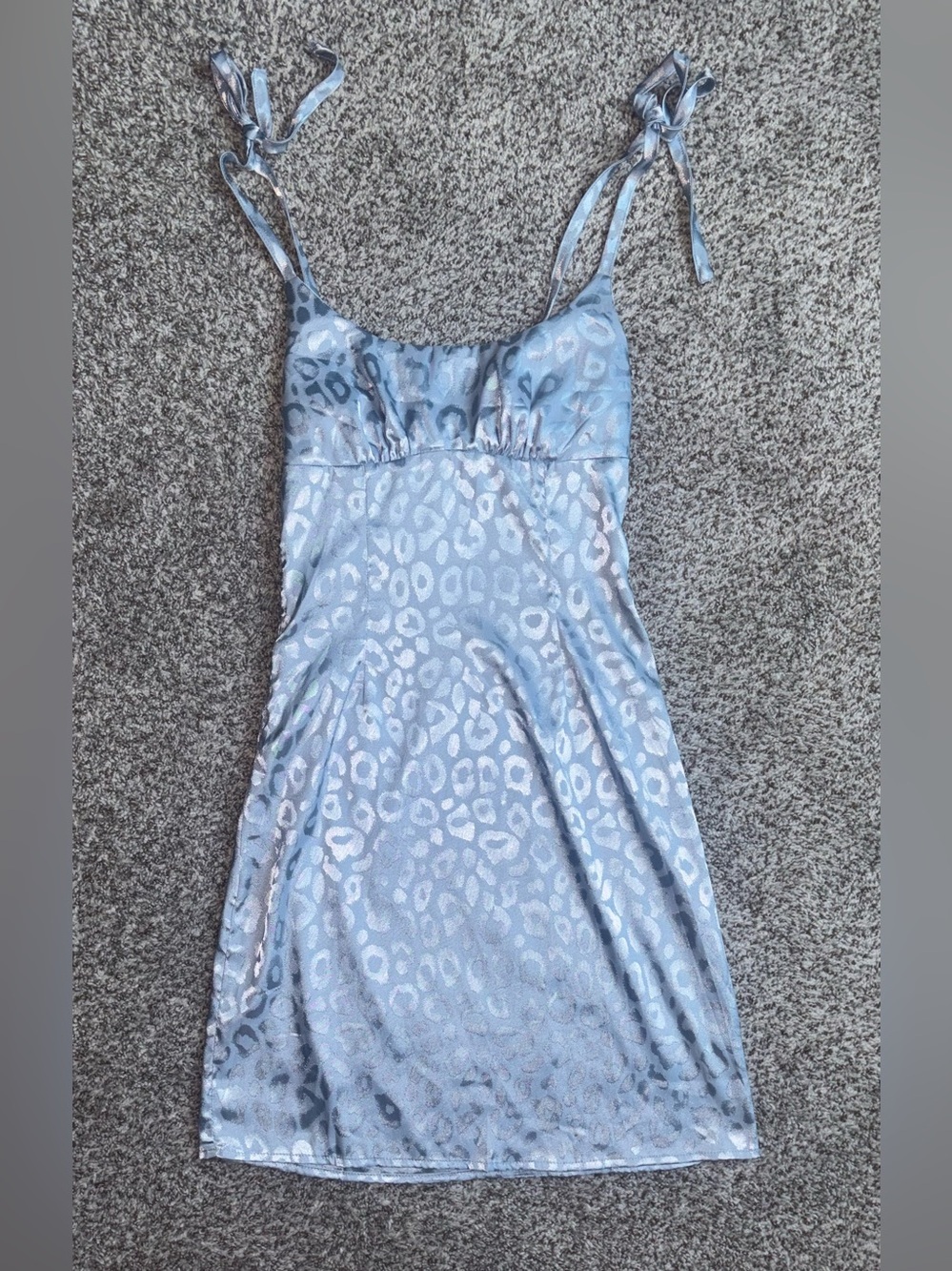 Blue Satin Leopard Print Mini Dress | Y2K Coquette Tie Strap Slip Dress XS - Picture 1 of 4